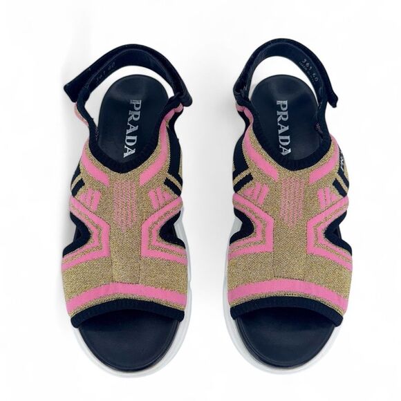 PRADA Cloudburst Pink & Beige Knit Logo Ankle Strap Slingback Sandals Si… - Picture 6 of 14